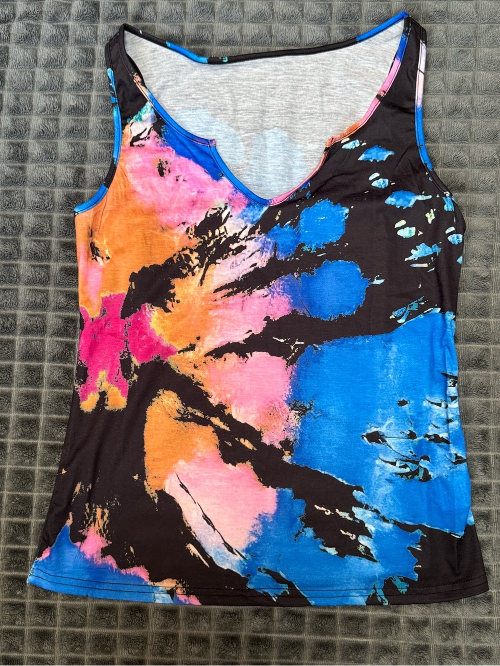 2/$20 Women's V-Neck Tank Top Multicolor Printed Pink Orange Black Blue (B3)
